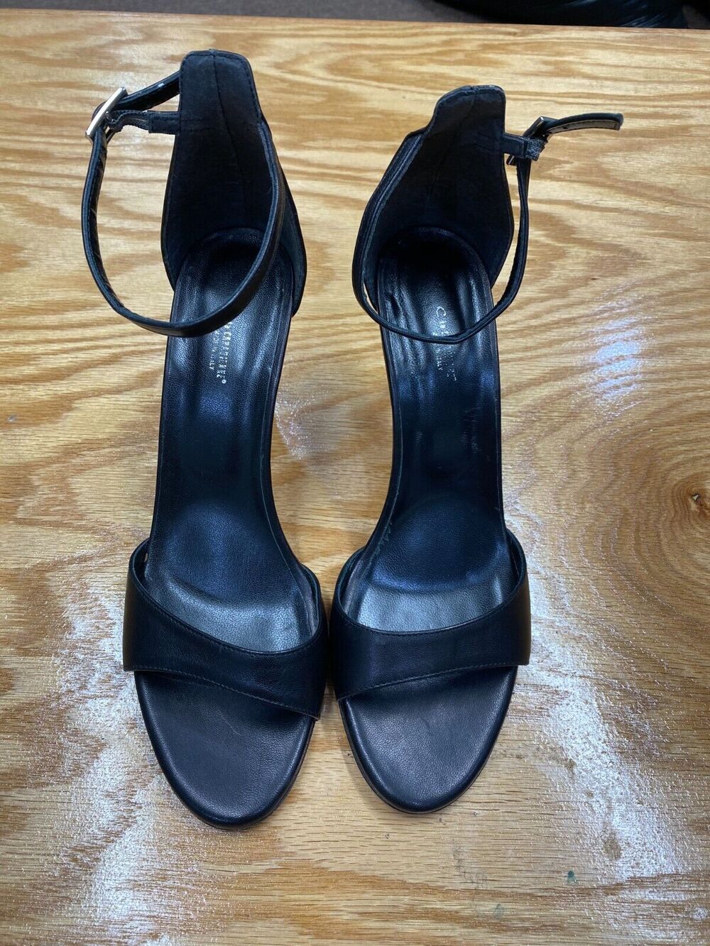 La Canadiene Strappy Heel Women's 10 Black Leather Slip On Stiletto Open Toe S25